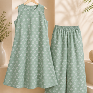 Comfort Fit Printed A-Line Kurti with Wide-Leg Palazzo